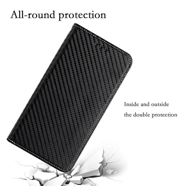 Til iPhone 15 Pro Max Kulfibertekstur PU Læder+TPU Wallet Case Foldbart Stativ Telefon Cover Multicolor Style A