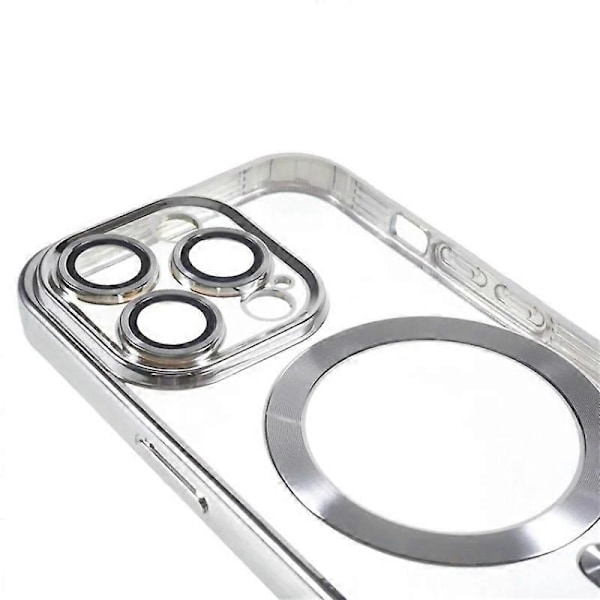 iPhone 12 Pro Max 6,7 tuuman magneettikotelo WANLONFENG galvanoidulla TPU-suojakuorella ja linssisuojalla + 2 kpl Multicolor Silver