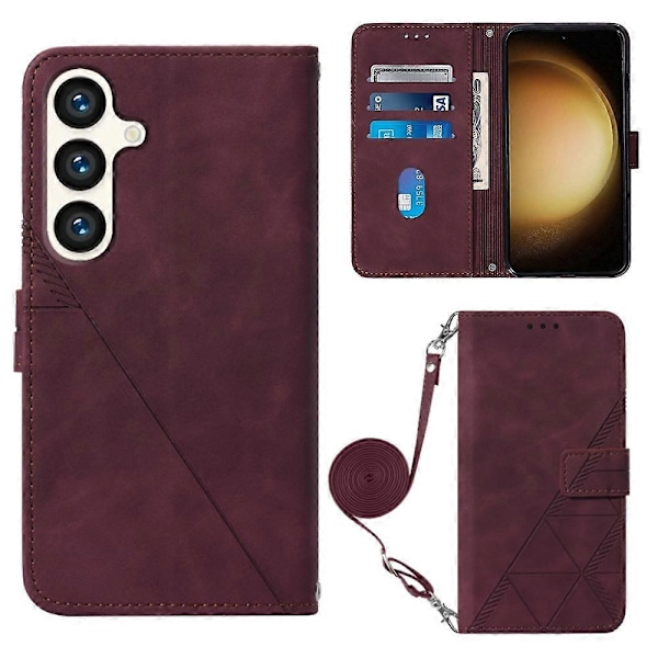 Lærveske med skulderstropp, lommebok og stativ for Samsung Galaxy S24+ Multicolor Wine Red