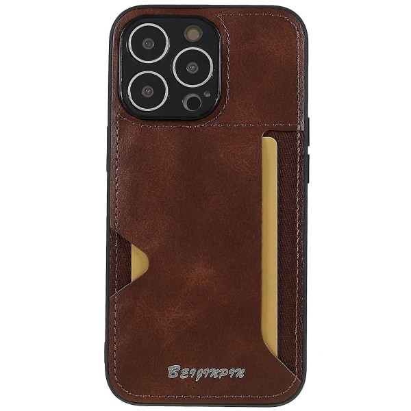 För Iphone 13 Pro Max 6,7 tum anti-scratch Pu-läder+tpu+pc Cover Kortplatsdesign Phone case med exakt utskärning Brown