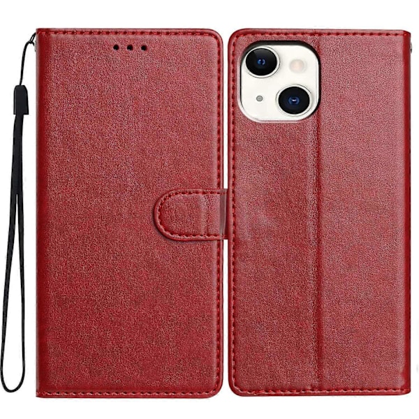 Læder telefoncover med pung, stativ og praktisk rem til iPhone 14 - Grøn Multicolor Red