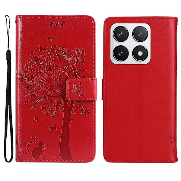 KT Imprinting Flower Series-3 Fodral för Xiaomi 14T Pro Katt Träd Mönster Flip Läder Telefonskydd Multicolor Style G