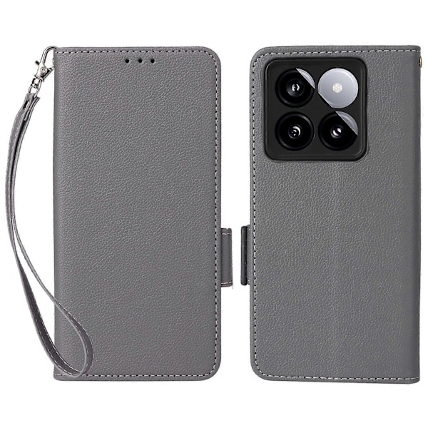Til Xiaomi 14T Pro Etui Litchi Tekstur PU Læder Wallet Flip Telefon Cover- Multicolor Grey