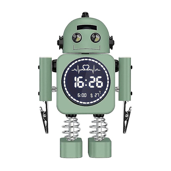 Robot Smart Digital Temperatur Display Skrivbordsklockor Med Snooze Sovrum För Barn Present (grön)