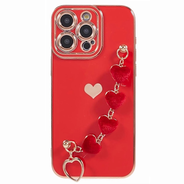 Elektroplettert TPU-telefondeksel med hjertekjedestropp for iPhone 15 Pro Multicolor Style E