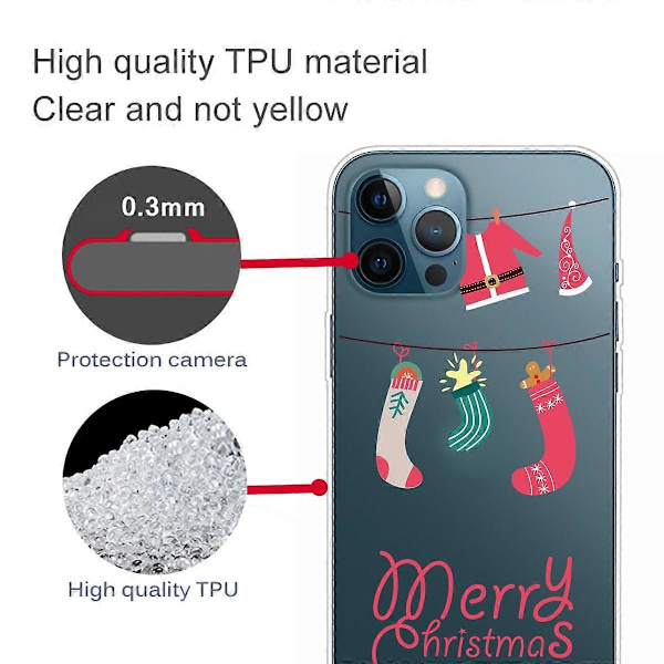 iPhone 16 Pro -kuori, jouluaiheinen pehmeä TPU-puhelinkuori - Orava Multicolor Hanging Socks