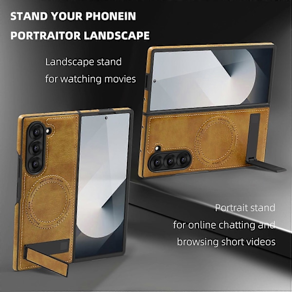 Til Samsung Galaxy Z Fold6 5G Magnetisk Etui Læder Støtteben Telefon Cover Kompatibelt med MagSafe Multicolor Brown