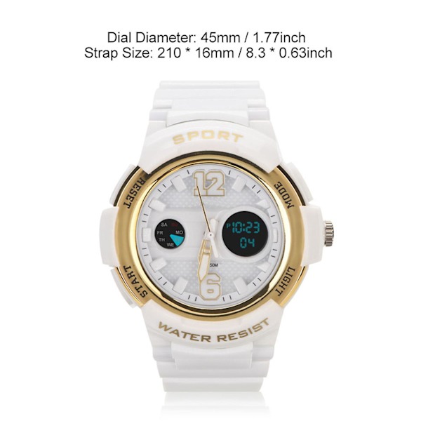 Smael Vattentät Digital Analog Watch Rund Elektronisk Quartz Armbandsur Vit Guld