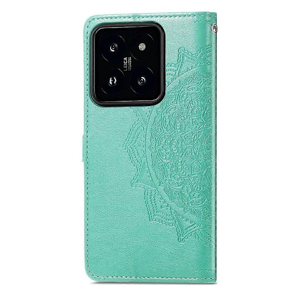 Til Xiaomi 14T Etui Mandala Præget Design Læder Wallet Telefon Cover- Multicolor Green