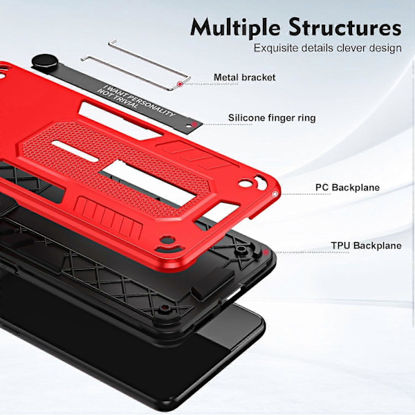 For Xiaomi Redmi 12C 4G/Poco C55 4G Fleksibel Ring Stropp TPU+PC Telefon Deksel Stativ Etui Multicolor Style B