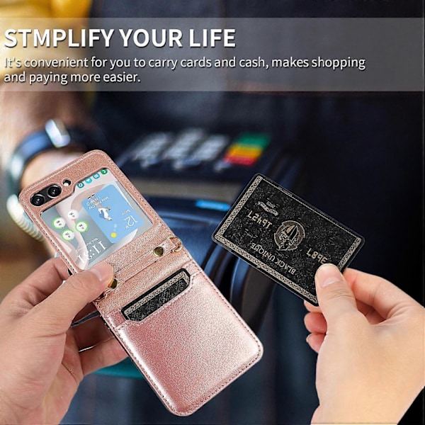 Til Samsung Galaxy Z Flip5 5G PU Læder PC Telefon Cover Beskyttelsesetui med Skulderrem Multicolor Style C