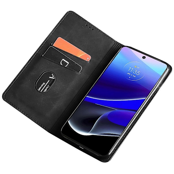 Motorola Moto G54 5G -kotelo, nahkainen, jalustalla ja korttipaikoilla - Tummanruskea Multicolor Black
