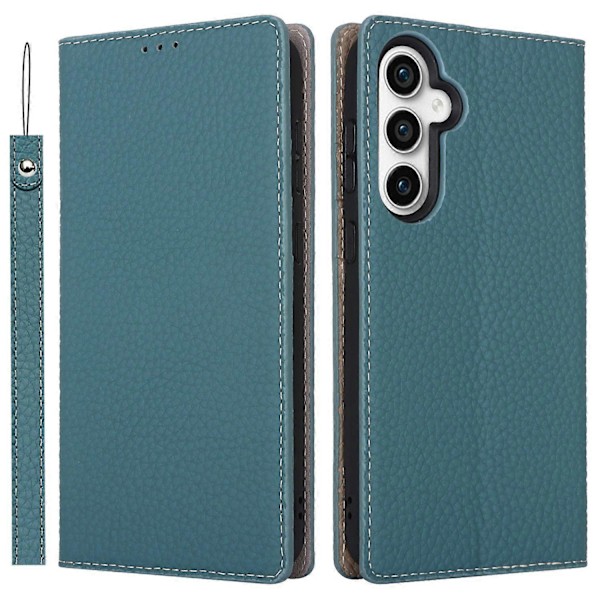 För Samsung Galaxy S23 FE Fodral Läderstruktur Äkta Läder Mobilskal med Rem Multicolor Style A