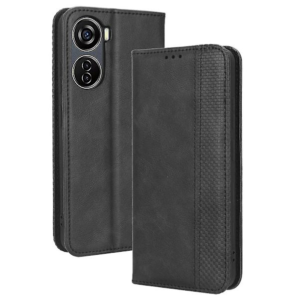 För Zte Blade V40 Design Pu Läderställ Phone Case Retro Cover Black