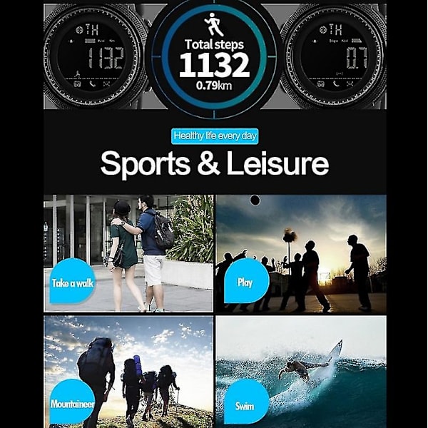 Skmei 1250 Men Outdoor Vattentät Sport Digital Watch Black