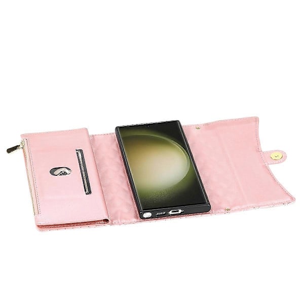 BKS-002 Wallet Case til Samsung Galaxy S24 Ultra med 7 Kortpladser Læder Stødsikkert Telefoncover Multicolor Rose Gold