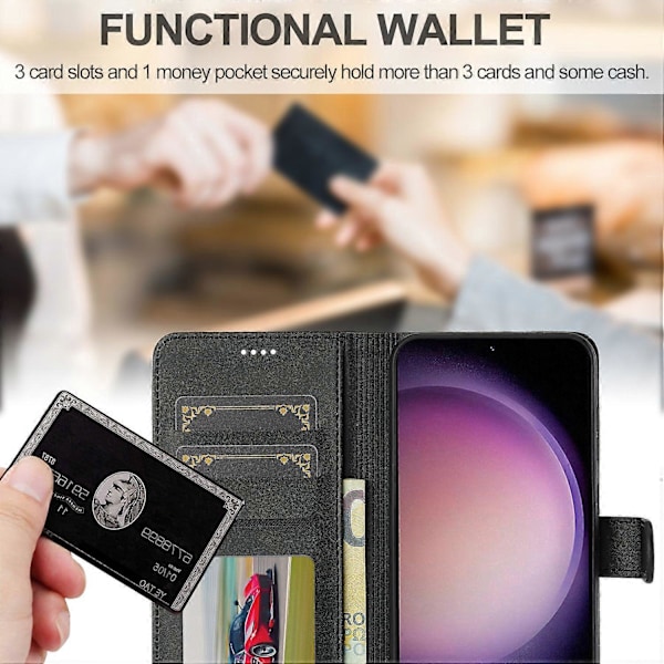 LC.IMEEKE Til Samsung Galaxy A26 5G Etui Kalvetekstur PU Læder Stand Wallet Telefon Cover - Grå Multicolor Black