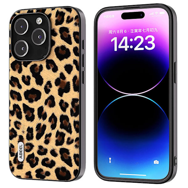 För Iphone 15 Pro Max Leopard Mönster Phone case Pu Läder + PC + Tpu Slim Cover Champagne Gold