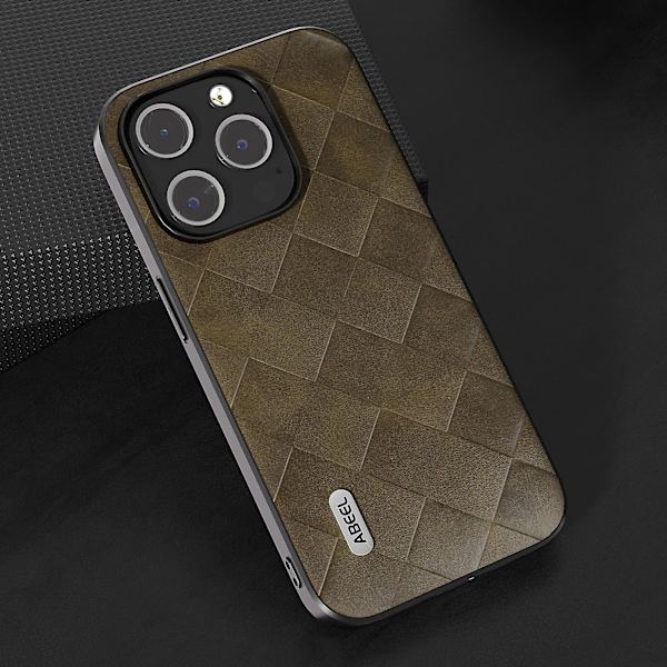 För Iphone 15 Pro Max repsäkert Pu-läderbelagd Pc+tpu Phone case Grid Texture Cover Green