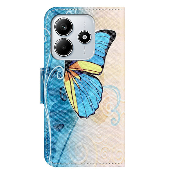 Til Xiaomi Redmi Note 14 4G Etui Mønstertryk Kryds Tekstur Læder Telefon Cover Multicolor Butterfly