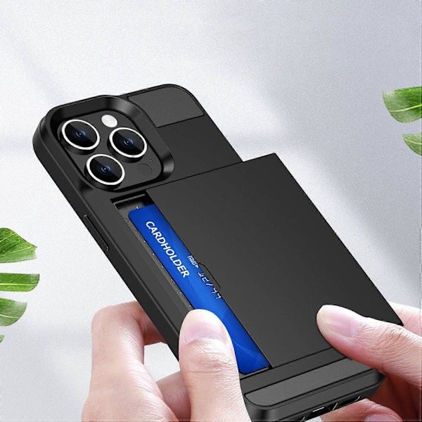Liukukorttipidike puhelinkotelo iPhone 15 Plus -puhelimelle, pudotussuoja PC+TPU-takakansi