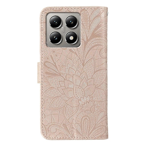 Xiaomi 14T Pro -kotelo pitsikukkainen PU-nahkainen lompakkokotelo Multicolor Rose Gold