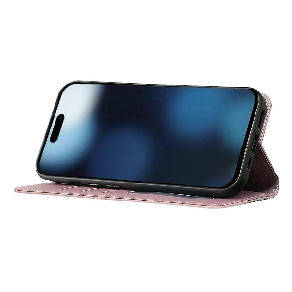 Plånboksfodral för iPhone 16 Pro Max Stark Magnetisk Rutmönstrad Präglad Läder Flip Cover Multicolor Rose Gold