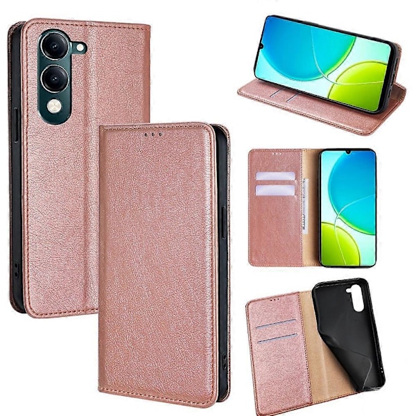 Plånboksfodral i PU-läder med magnetisk stängning för vivo Y04 4G/ Y29s 5G Multicolor Rose Gold