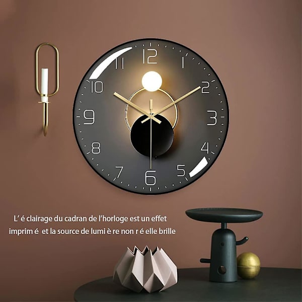 Moderne Stille Veggklokke, 30cm Diameter Veggpendel Digital Rund Kvarts Veggklokke (svart)