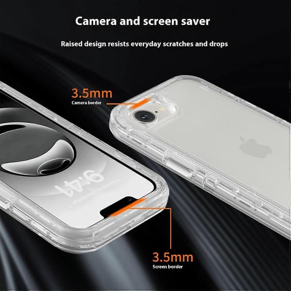 Deksel til iPhone 16e, 3-i-1 Avtakbart Støtsikkert TPU + PC Telefon Bakdeksel Multicolor Transparent