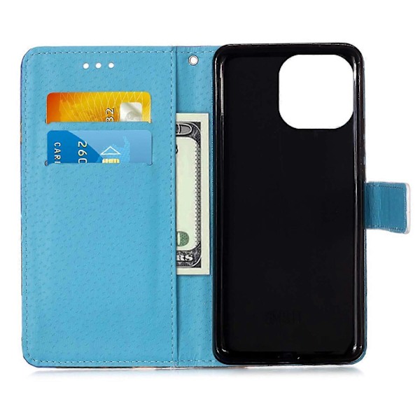 Læderetui med mønstertryk og pungstander til iPhone 13 6.1 tommer Multicolor Style D