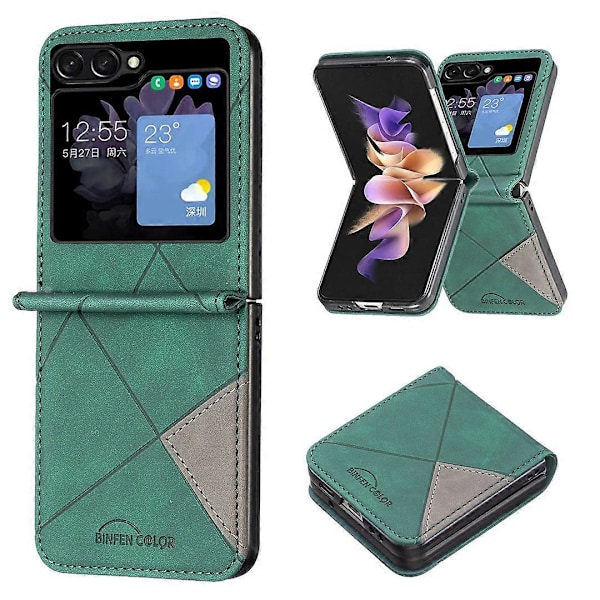 BINFEN COLOR Skal för Samsung Galaxy Z Flip5 5G PU-läder+PC med tryckt mönster Multicolor Style A