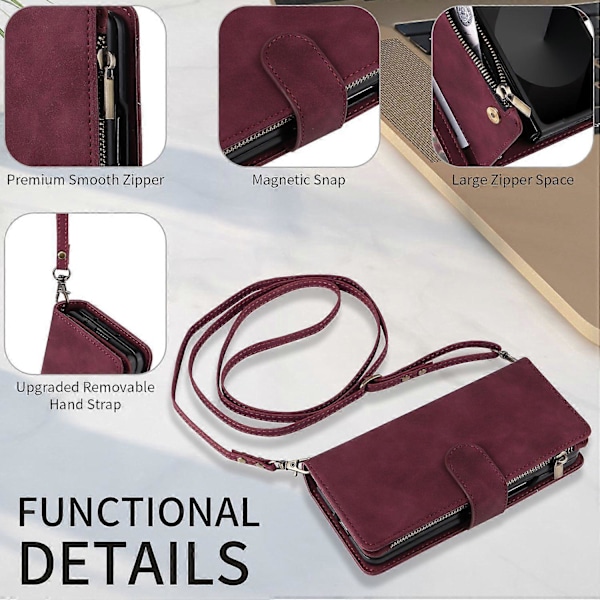 Til Samsung Galaxy Z Fold6 5G Etui Lynlåslomme Læder Telefon Cover med Skulderrem Multicolor Style H