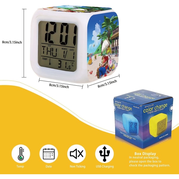 Mario 7 Colors ändrar digital väckarklocka med tid, temperatur, alarm, datum (kartlopp) Beach Break