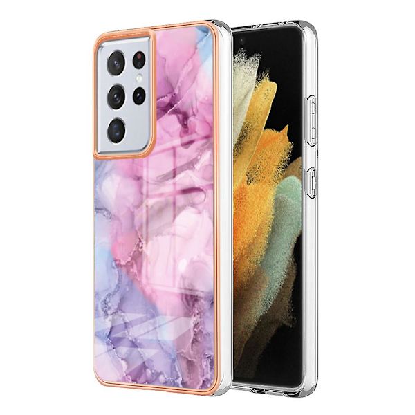 Skyddande phone case för Samsung Galaxy S21 Ultra 5g Yb Imd Series-16 Style E 2.0mm Imd Marmormönster Galvaniseringsram Tpu cover Rose