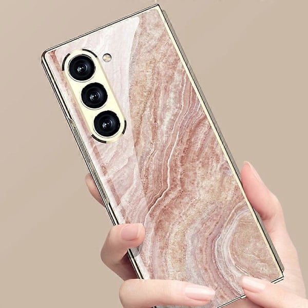 GKK Etui til Samsung Galaxy Z Fold6 5G Elektroplettering Marmormønster Hærdet Glas+PC Telefoncover Multicolor Style E
