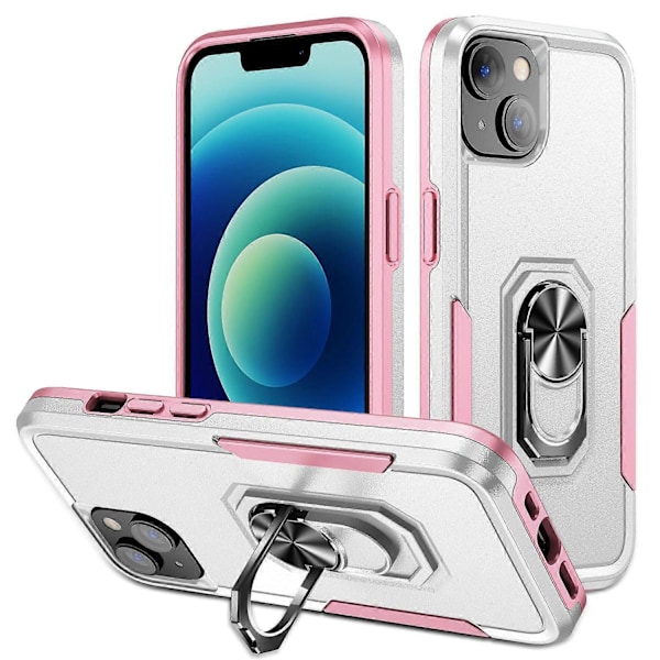 iPhone 15 PC+TPU Iskunkestävä Suojakuori Pudotussuojaava Puhelinkotelo Sormuksella ja Jalustalla Multicolor Style A