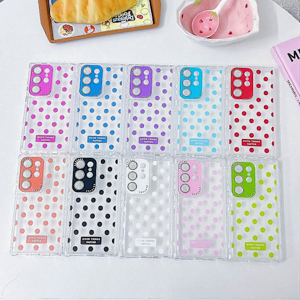 Skal till Samsung Galaxy S25 Ultra Transparent PC+TPU Mobilskal med Polkadotmönster och Linsskydd Multicolor White