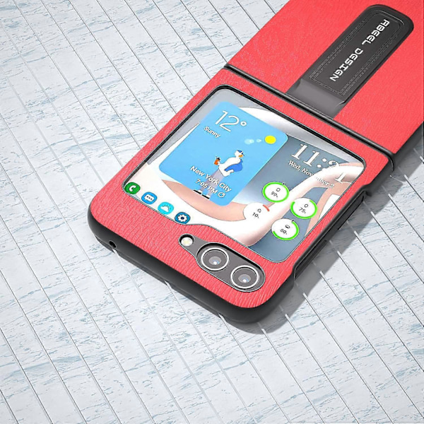 Til Samsung Galaxy Z Flip5 5G Trætekstur Bagside PU Læder+PC Støtteben Telefon Cover Multicolor Style A