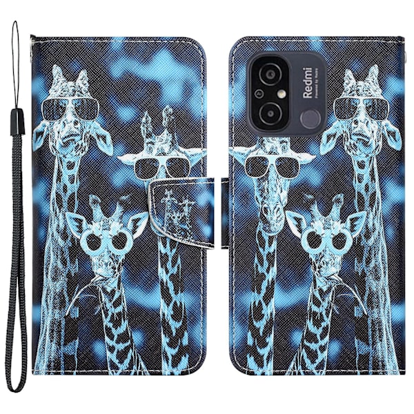 Xiaomi Redmi 12c 4g PU-nahkakotelo, kuvioitu, lompakkomallinen, seisontatuella Giraffes