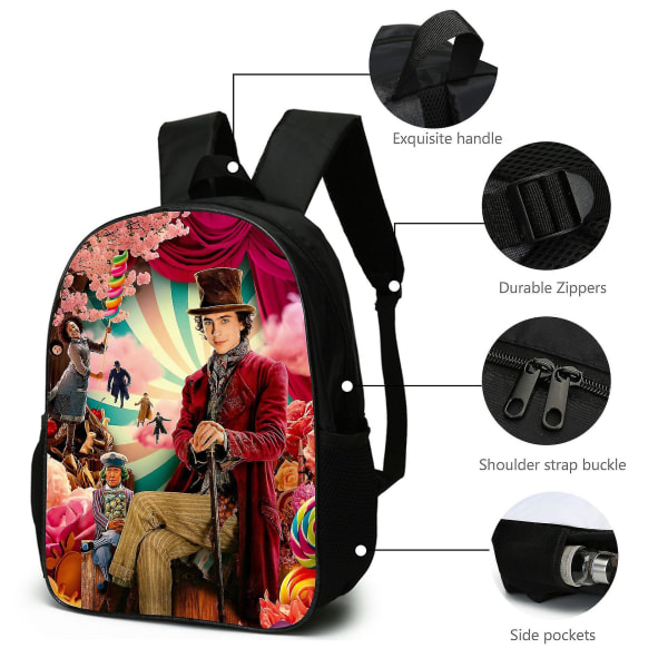 Wonka Skolesekk Ryggsekk Student 16-tommers Wonka Serie Barnesekk Tredelt Sett Ryggsekkstil Wonka  3 Shoulder Bag