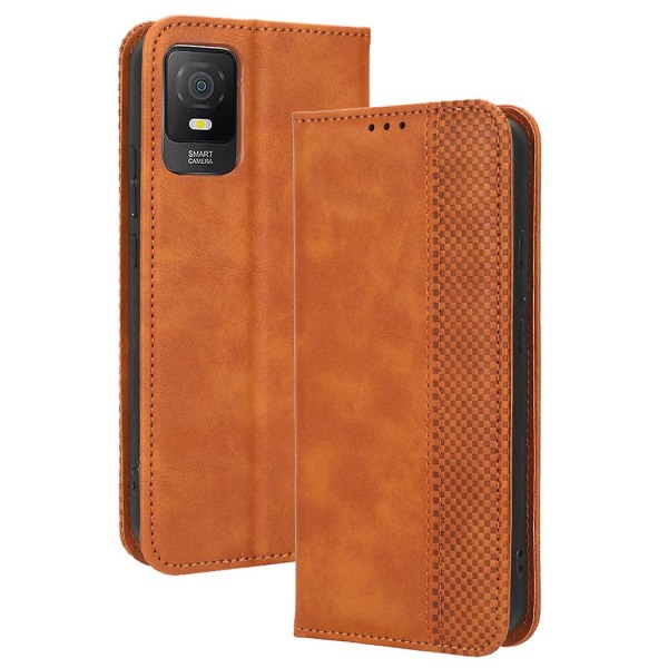 Til Tcl 403 Retro Telefon Cover Magnetisk Pu Læder Stand Mobiltelefon Wallet Etui Brown