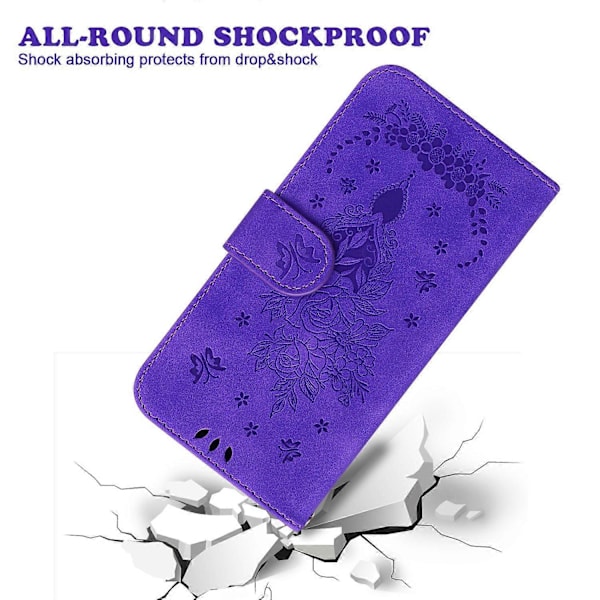 Plånboksfodral i Läder för Nokia C32, Rosfjäril Tryckt Fullt Skydd Mobilskal - Grön Multicolor Purple