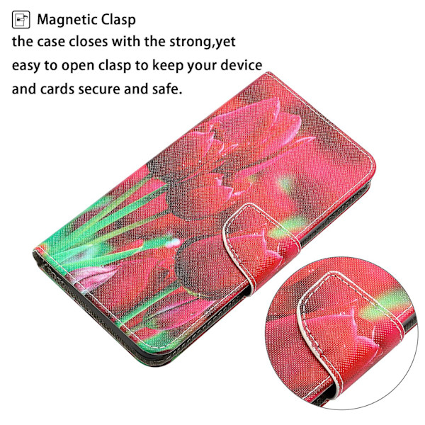 För Xiaomi Redmi 12c 4g Pu cover Mönstertryck Plånboksställ Flip Phone case Tulip