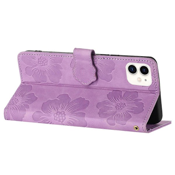 Blomsterpræget PU læder standpung cover til iPhone 11 mobiltelefon etui Multicolor Style B