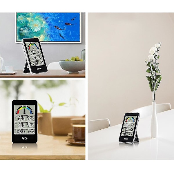 Digitalt Termometer Hygrometer Vejrstation Vægur Trådløs Sensor Alarm Komfortindikator Display Bordur