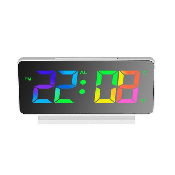 Led digital väckarklocka, nummer, fet siffra, snooze, justerbar volym, enkel användning, för sovrum, skrivbordsregnbåge White  Rainbow
