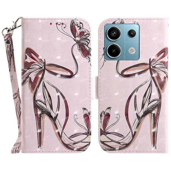 Til Xiaomi Redmi Note 13 Pro 5G/Poco X6 5G Wallet Case 3D Mønster Print Læder Cover med Rem Multicolor Butterfly High Heels