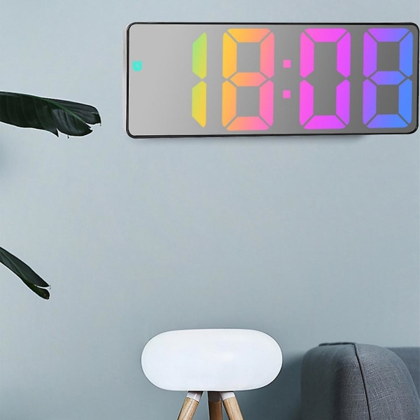 Digital väckarklocka Färgglad LED-skärm Modern skrivbordsklocka LED-klockor (svart skal-spegel Black