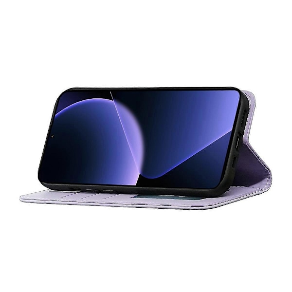 För Xiaomi 14T Plånboksfodral Stark Magnetisk Rutmönstrad Prägling Läder Flip Cover - Grön Multicolor Purple